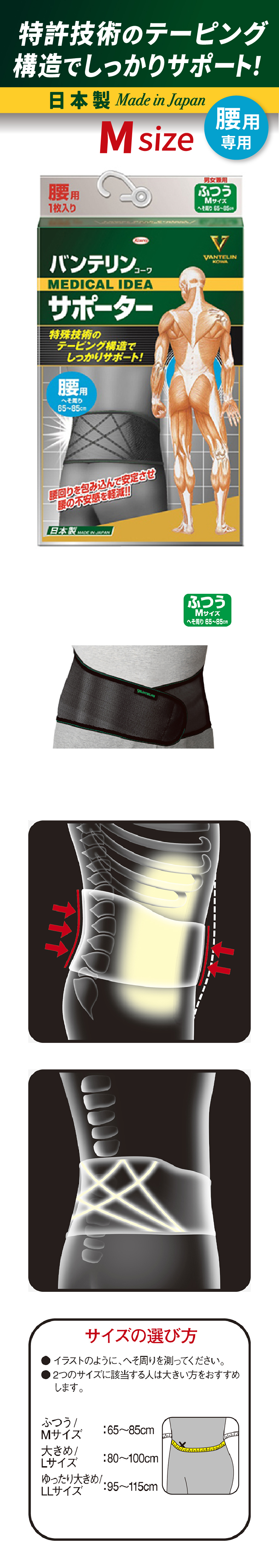 バンテリンコーワサポーター 腰用 男女兼用 大きめLサイズ 1枚入
